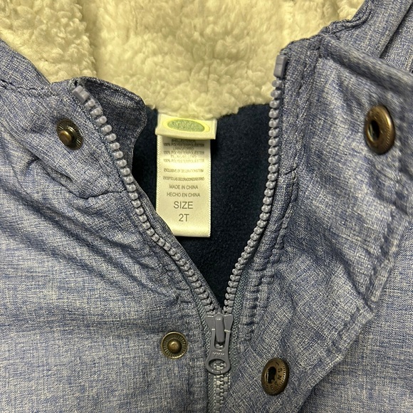 Little Me Puffer Jacket Hooded Blue Zipper / Snap Front “Safari Explorer” - Picture 3 of 9